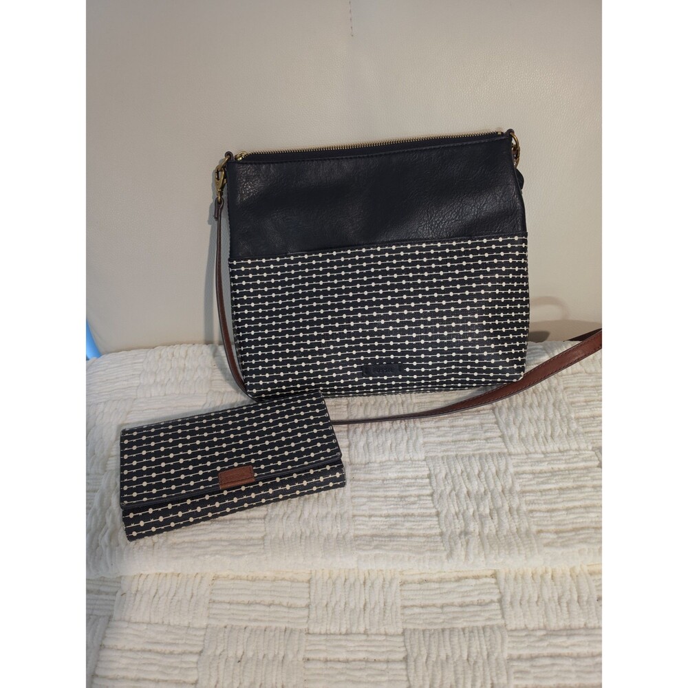 Fossil Black & White Dot Crossbody Bag and Wallet Set